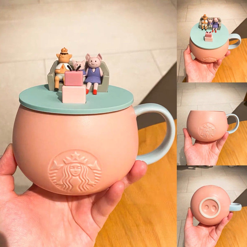 Starbucks Ly Sứ Uống Cà Phê Có Nắp Đậy Hình Heo Hồng Đáng Yêu