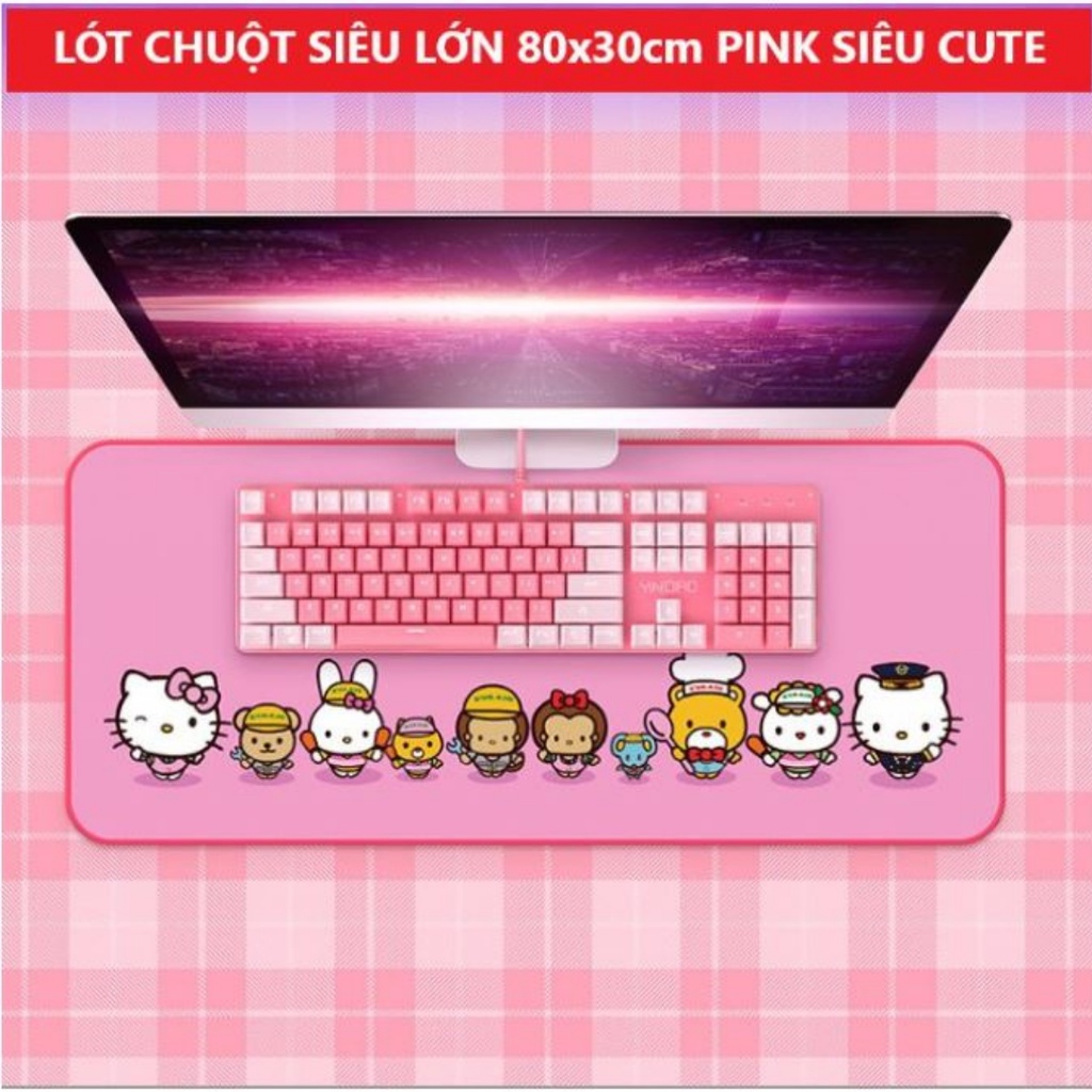 Lót chuột PAD HỒNG CUTE Siêu Lớn 80x30cm Siêu Đẹp, Bàn di chuột gaming kê cả bàn phím và chuột chơi game dùng làm việc