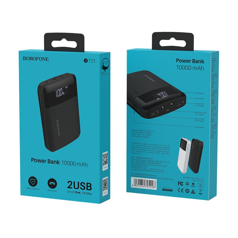 (CHÍNH HÃNG) Pin Sạc Dự Phòng BOROFONE BT21,Dung Lượng 10000mAh, Có Màn LCD Giá Tốt 1 Đổi 1.