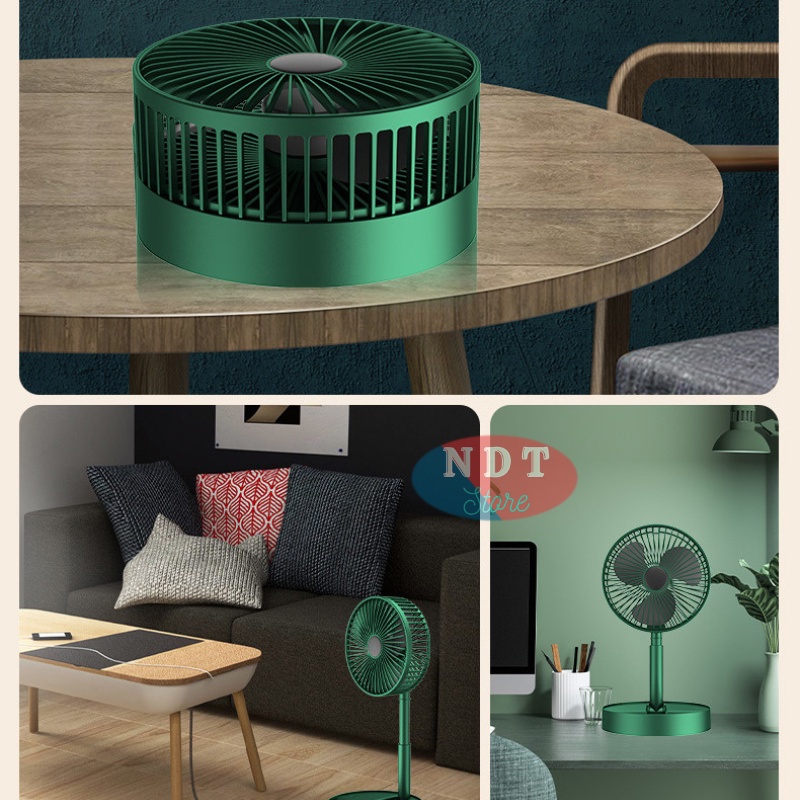 Quạt Tích Điện Mini Gấp, Quạt Sạc Để Bản Gấp Gọn Chế Độ Để Bàn Xoay 180 Độ 3 Tốc Độ Gió Pin Sạc USB Tiện Dụng