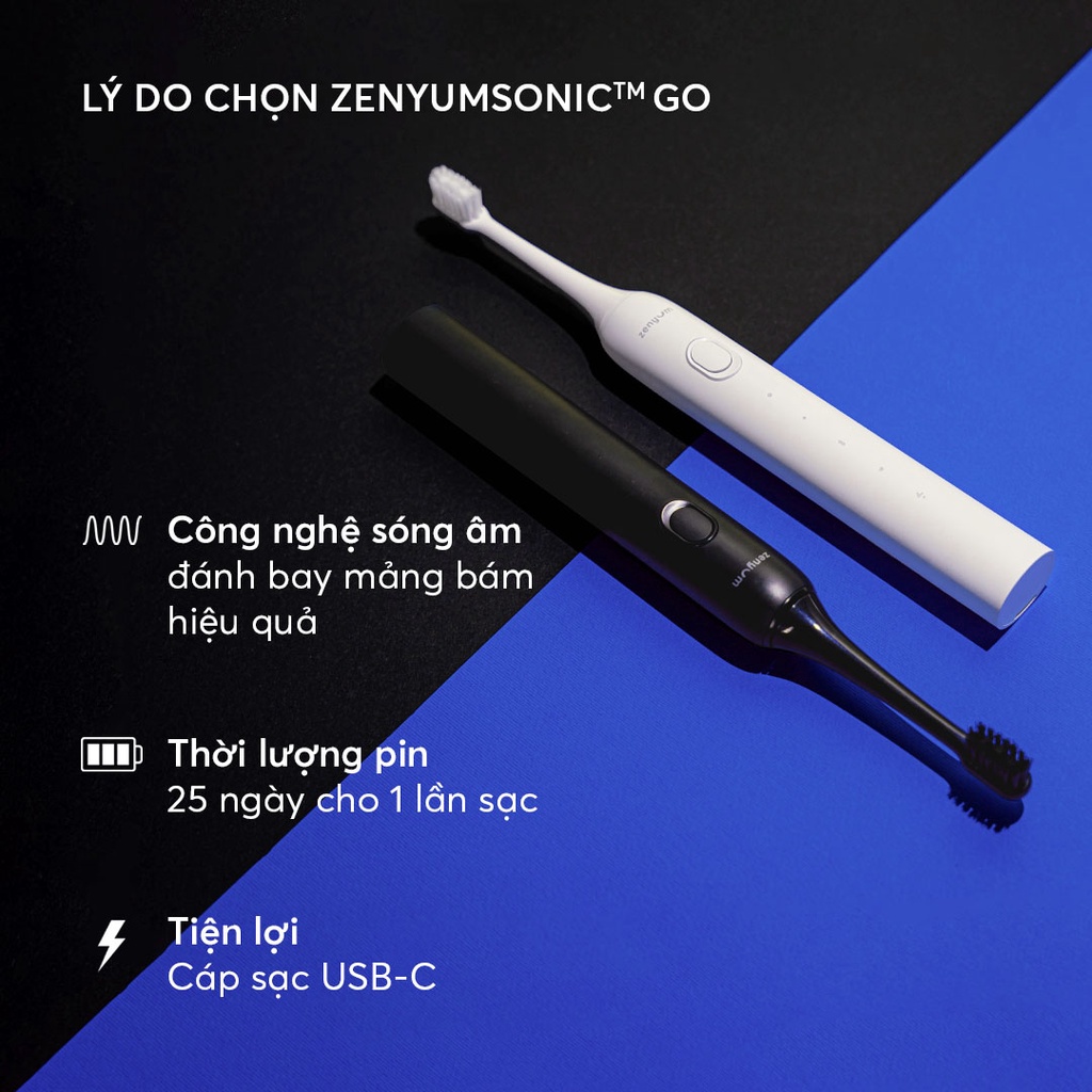 Bộ 3 Đầu Thay Thế Cho Bàn Chải Điện Zenyum Sonic GO - Trắng/Đen