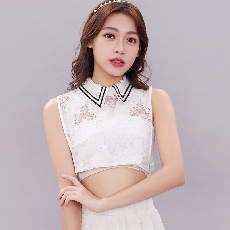 Cổ Áo Sơ Mi Ren Rỗng Họa Tiết Kẻ Sọc Đen Có Thể Tháo Rời Thời Trang Cho Nữ