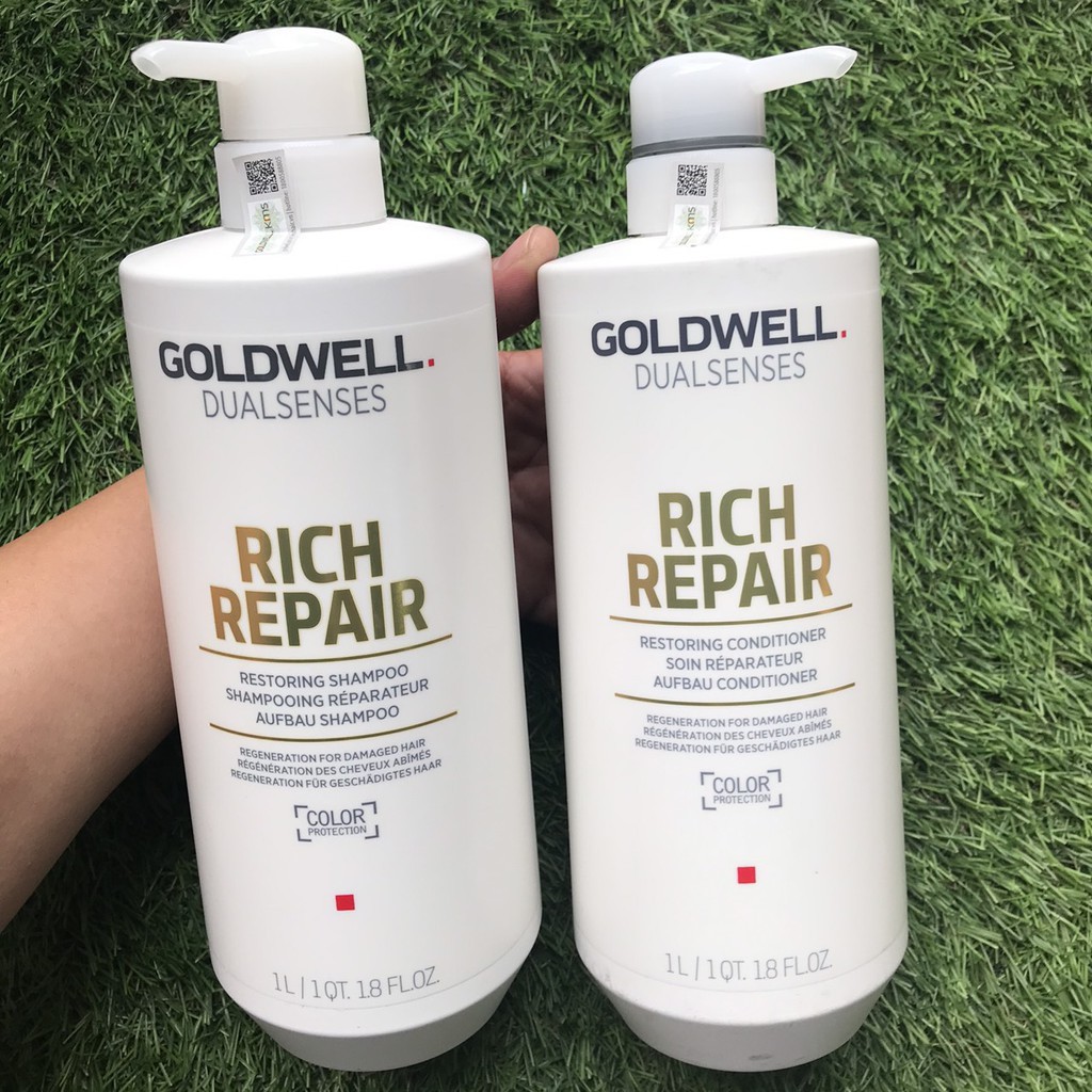 [#goldwell-đức] Dầu gội xả Goldwell Rich Repair chữa trị tóc hư tổn khô xơ 1000mlx2