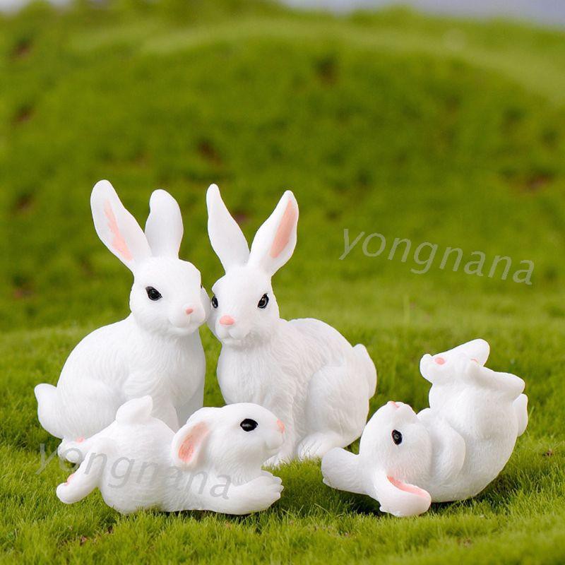 Bộ 4 Mô Hình Thỏ Trắng Trang Trí Tiểu Cảnh Vườn / Hồ Cạn