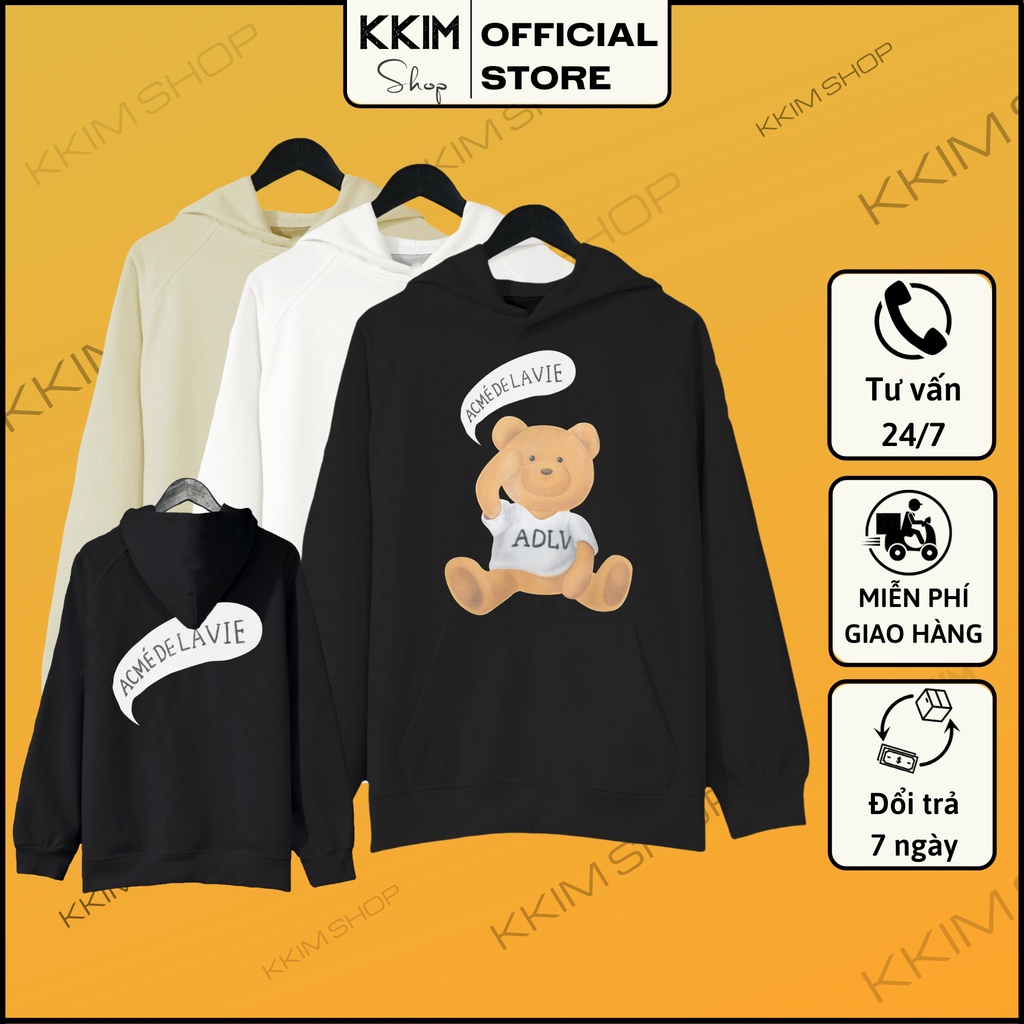Áo Nỉ HOODIE ADLV Speech Balloon Teddy Bear, Form RỘNG chuẩn Xu Hướng, nỉ bông Cao Cấp Unisex Nam Nữ, KKIM Style