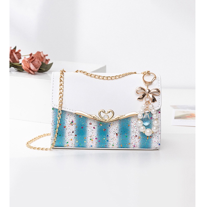 Túi Đeo Chéo Nữ Da Mềm Dễ Thương Khóa Cú Đôi T34 T32 Màu Trắng