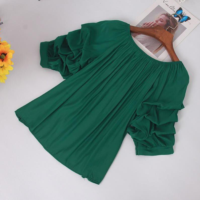 Áo sơ mi nữ tay bèo cổ tròn | Sơ Mi Lụa Dài Tay - Hàng VNXKK  FREESHIP ELLY CLOTHING1