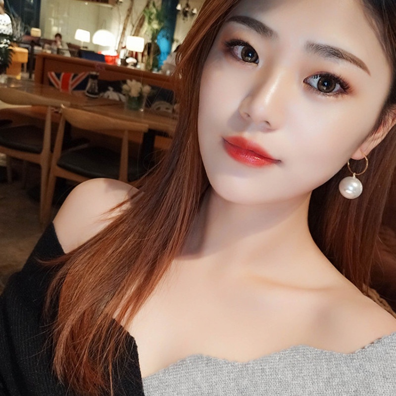 Bông Tai Hình Tròn Đính Ngọc Trai Lấp Lánh Phong Cách Hàn Quốc Mới Cho Nữ