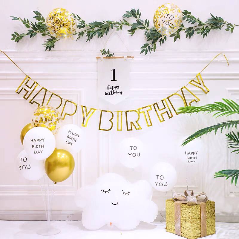 Set Trang Trí Sinh Nhật Hàn Quốc Kèm Dây Lá, set up sinh nhật thôi nôi tiệc tại nhà giá rẻ cho bé trai,bé gái, người lớn