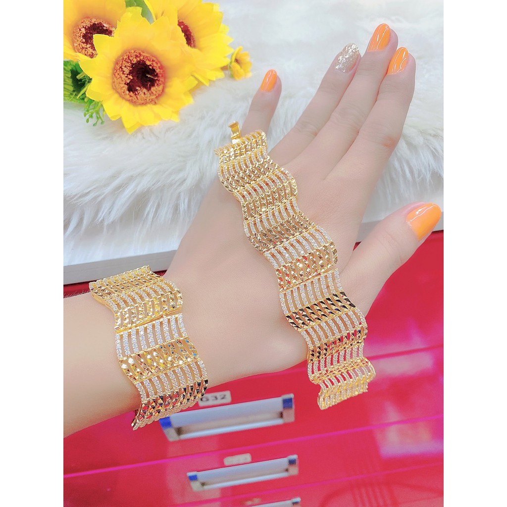 Lắc tay nữ gợn sóng 9 hàng UHA, lắc tay phong thùy bền màu thiết kế cao cấp sáng lấp lánh L3792190A-600