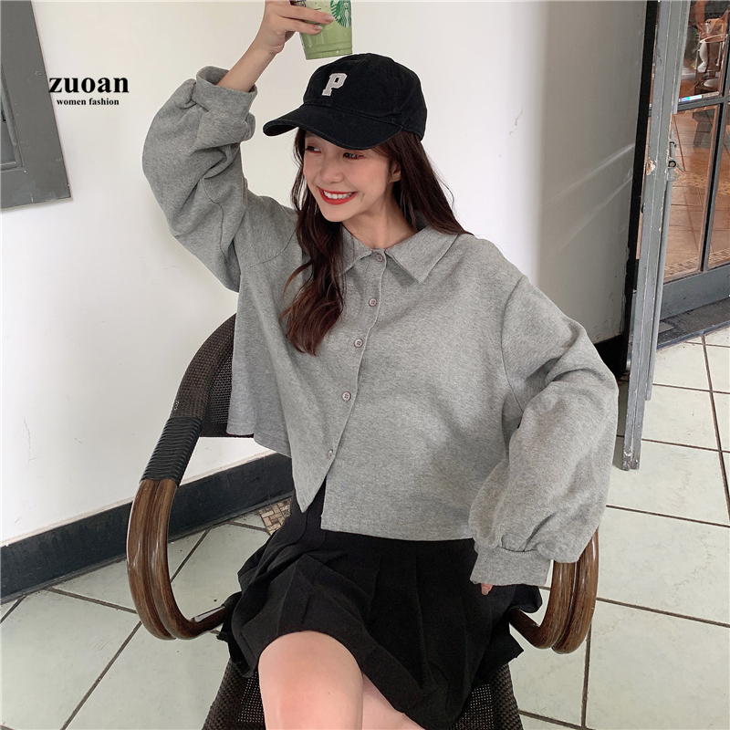 SUXI Áo khoác cardigan tay dài cổ bẻ dáng rộng thoải mái
