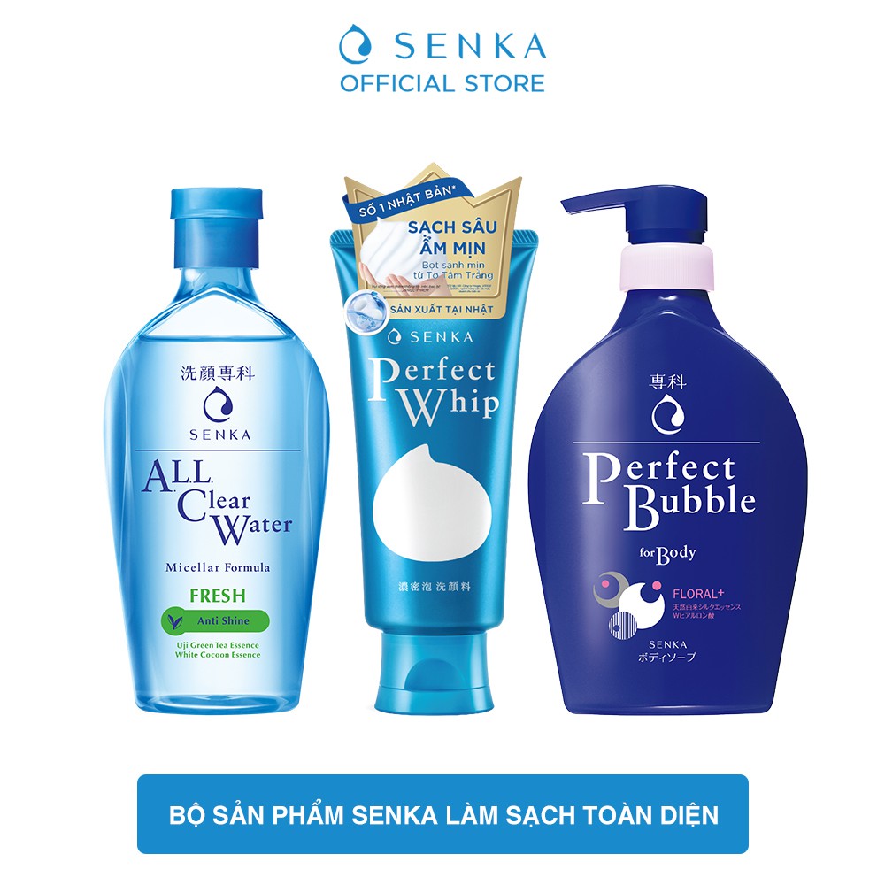 Bộ sản phẩm Senka làm sạch ẩm mịn toàn thân và da mặt (Tẩy Trang Fresh 230ml + Whip 120g + Sữa Tắm Senka tươi mát 500ml) | WebRaoVat - webraovat.net.vn
