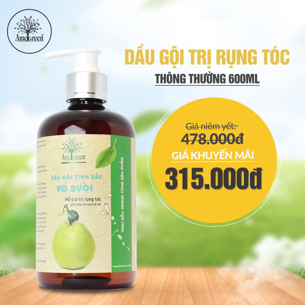 (RẺ VÔ ĐỊCH) Dầu Gội Tinh Dầu Bưởi Trị Rụng Tóc AmeGreen 600ml