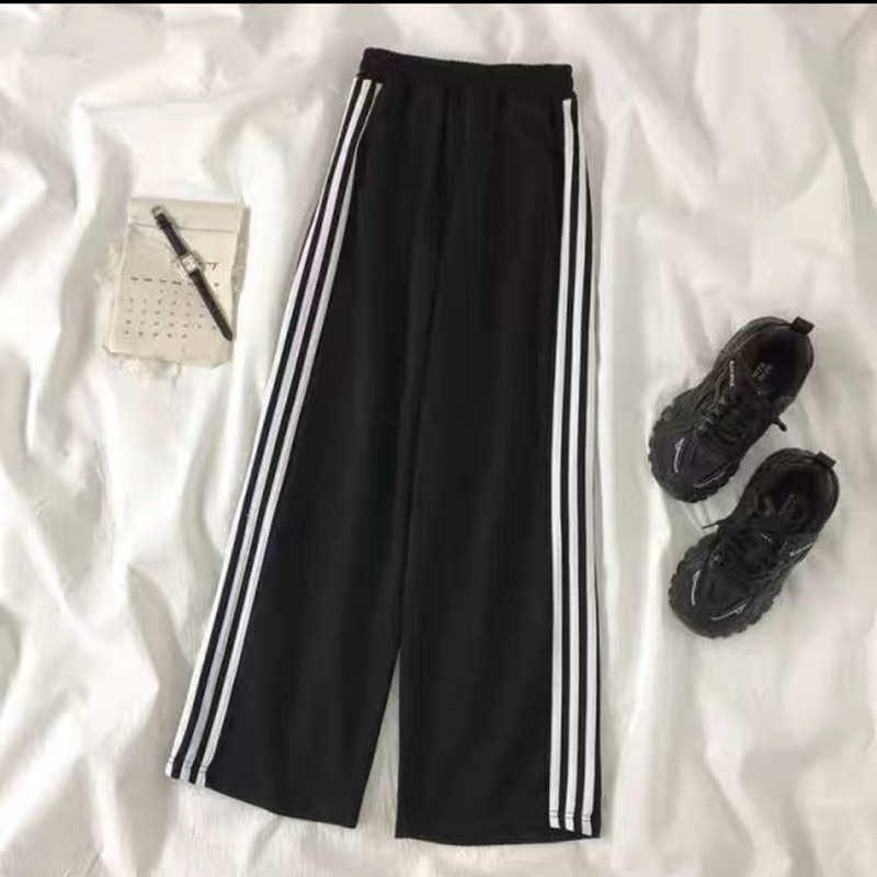 Quần ống rộng quảng châu unisex 1,2,3 sọc trắng, quần ống suông dài có túi vải Umi - Piter1998