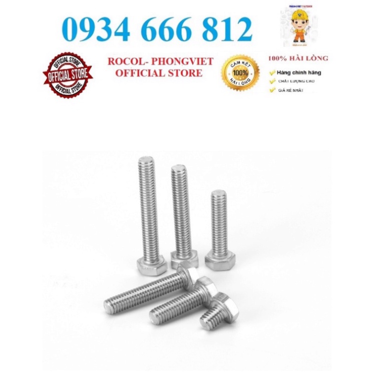 Set 10c Bulong lục giác ngoài inox 201 M8,M8x16,M8X20,M8X30, M8X40, M8X50,M8X60