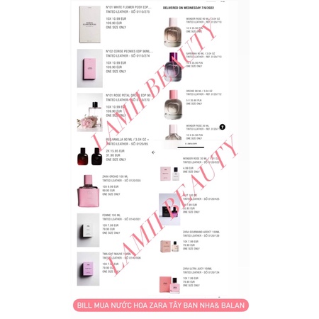 MẪU MỚI CÓ BILL SPAIN-Nước hoa ZARA chính hãng Wonder rose/Gardenia/Red vanilla/ Black amber/Femme /Orchid- LAMII BEAUTY