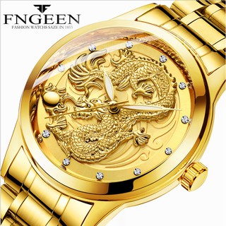 Đồng Hồ Nam FNGEEN Mặt Rồng Thời Trang Dây Thép Cao Cấp + Hộp