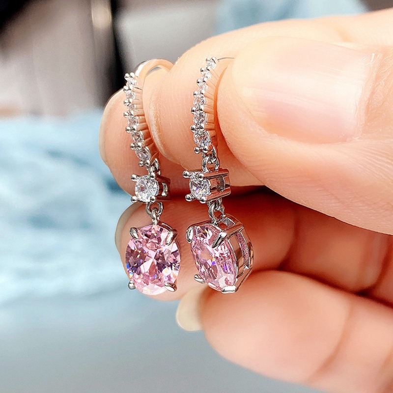 Khuyên Tai Dáng Dài Mặt Oval Màu Trắng/Vàng/Hồng Thời Trang Cho Nữ