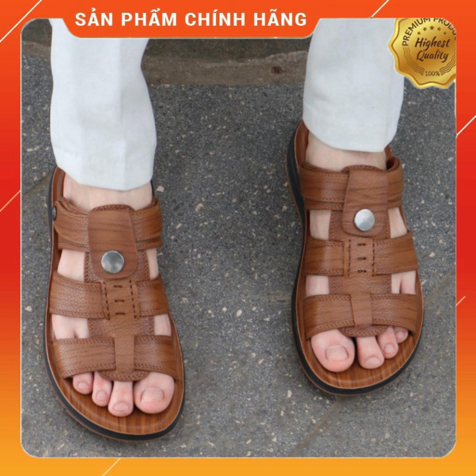 Dép sandal nam trung niên 💝 HT.NEO 💝 da bò xịn kết hợp đế kếp cao 3,5cm cực đẹp khâu may chân quai công nghệ 2021.