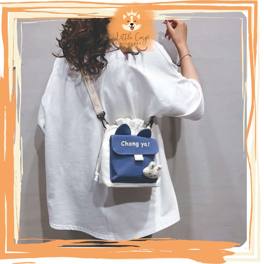 Túi tote Canvas Đeo Chéo tai mèo Phong Cách Hàn Quốc Xinh Xắn nhiều màu lựa chọn - Corgi Shop