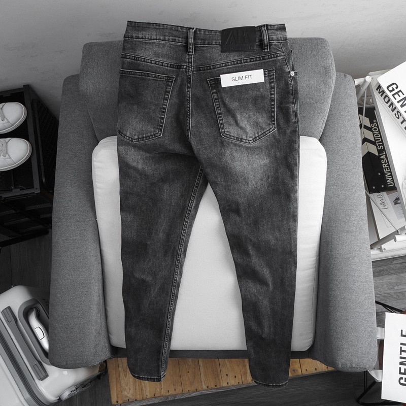 Quần jean denim nam xuất dư màu xám bụi chất bò cao cấp co giãn ôm chân