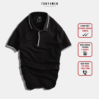 Áo Polo Local Brand Nam TONY4MEN Chất Vải Cotton Có Khóa Zip 4006