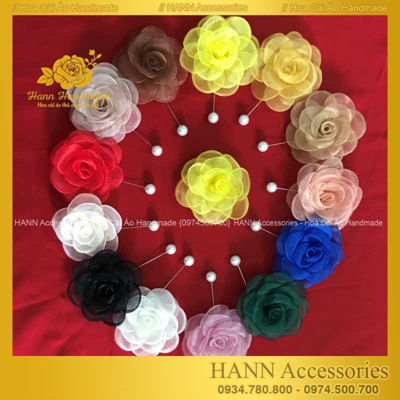 Hoa Cài Áo Dài, Hoa Cài Eo Váy, Cài áo hoa handmade, Hoa cài áo vải voan cao cấp