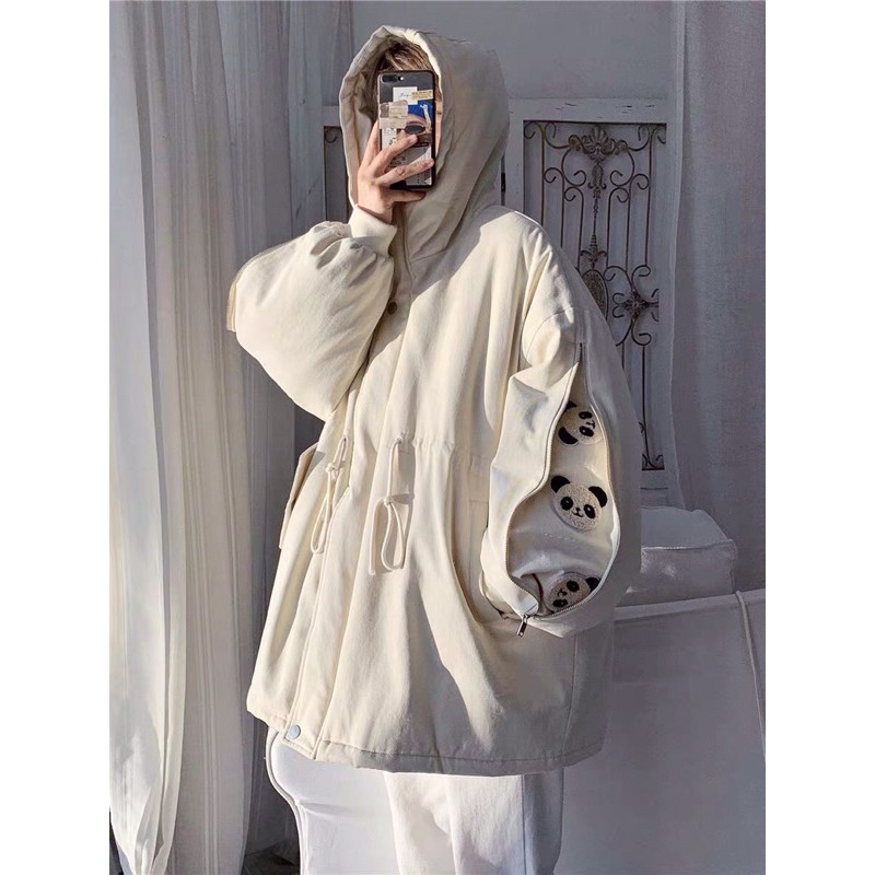 Áo khoác Parka kaki gấu panda oversize unisex nam nữ Ulzzang trần bông siêu ấm ❤️