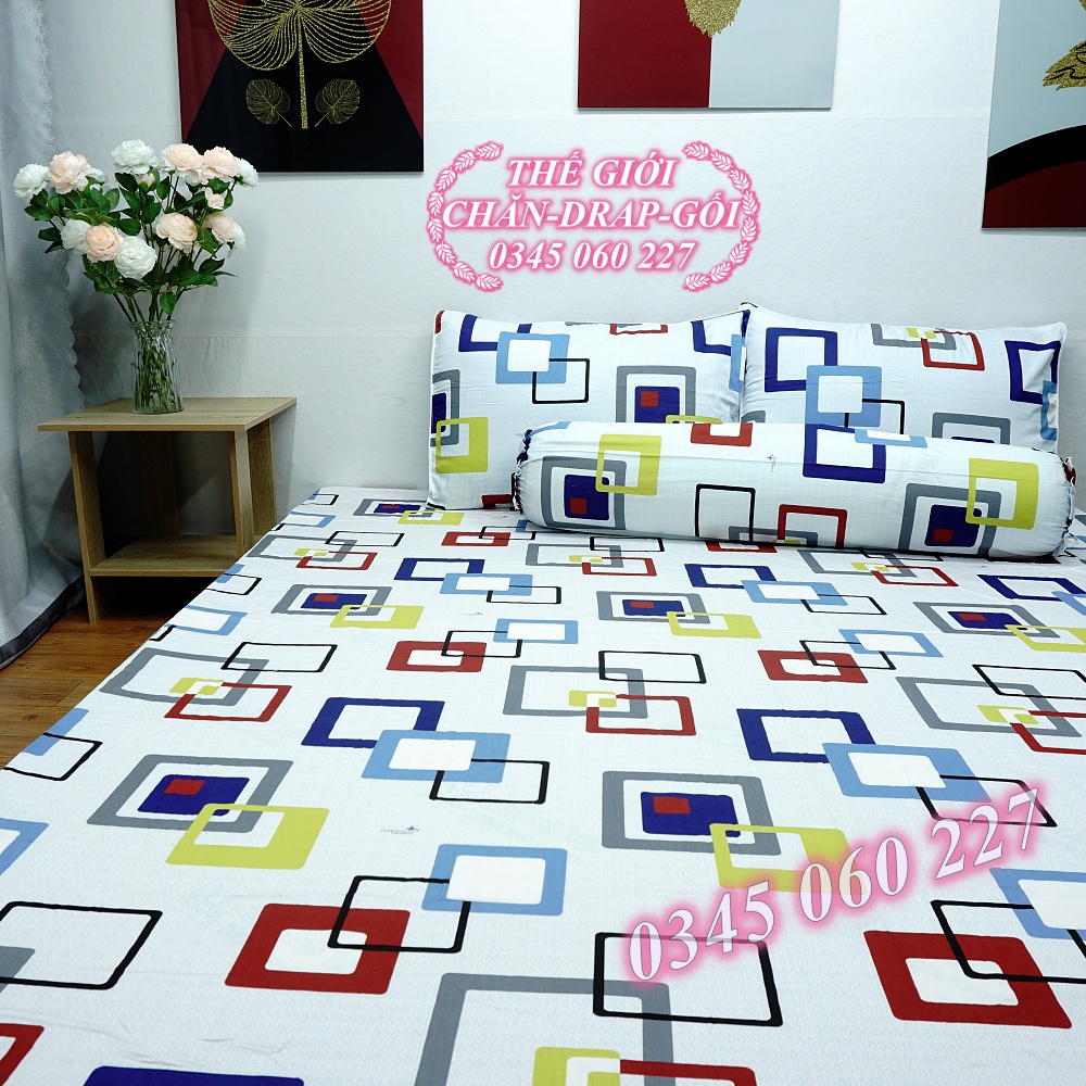 Drap Thắng Lợi, ga trãi giường cotton 100% cao cấp chuẩn logo (4 món) mẫu NOKIA XANH
