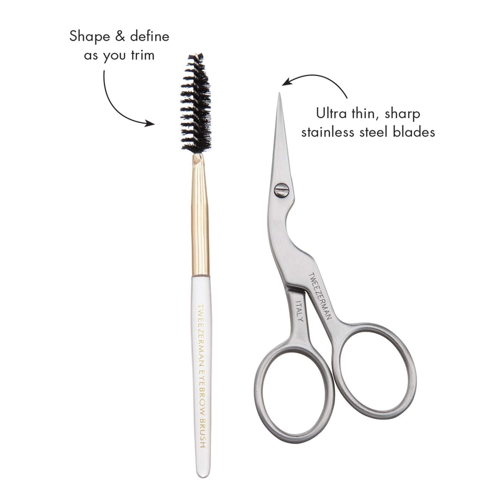 Tweezerman - Dụng cụ tỉa lông &amp; chải định hình khuôn mày Tweezerman Brow Shaping Scissord &amp; Brush