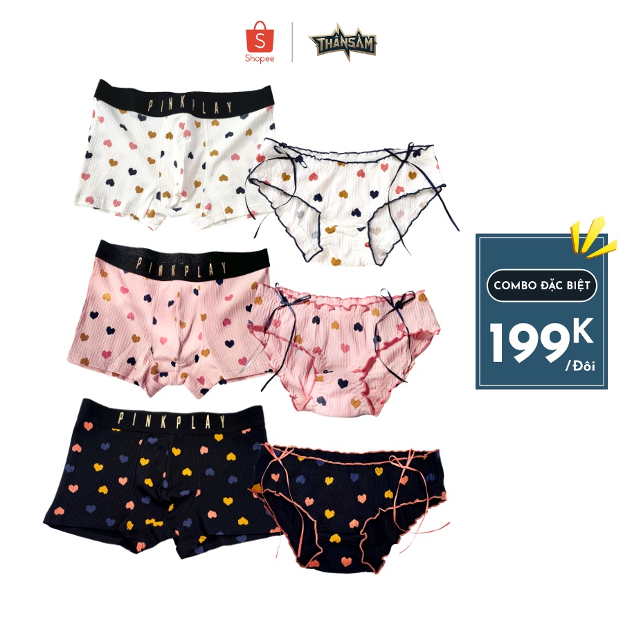 Quần Lót Cặp Đôi Thần Sấm Chính Hãng Chất Cotton 95% Mềm Êm, Hình Tim Ngọt Ngào, Gắn Kết Tình Yêu - TYM
