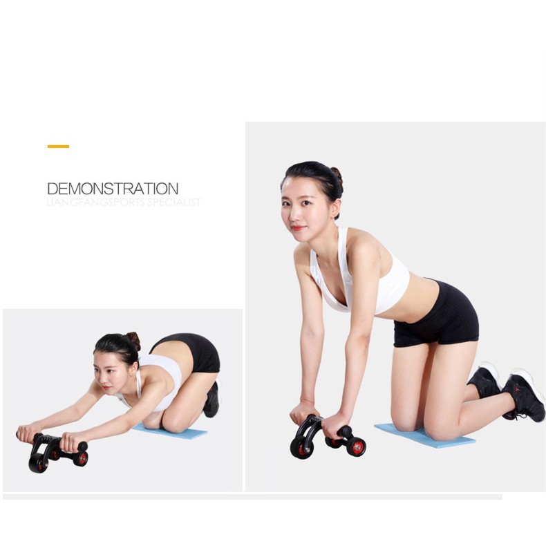 Con Lăn Tập Cơ Bụng 4 Bánh Cao Cấp (Tặng Kèm Thảm Lót)