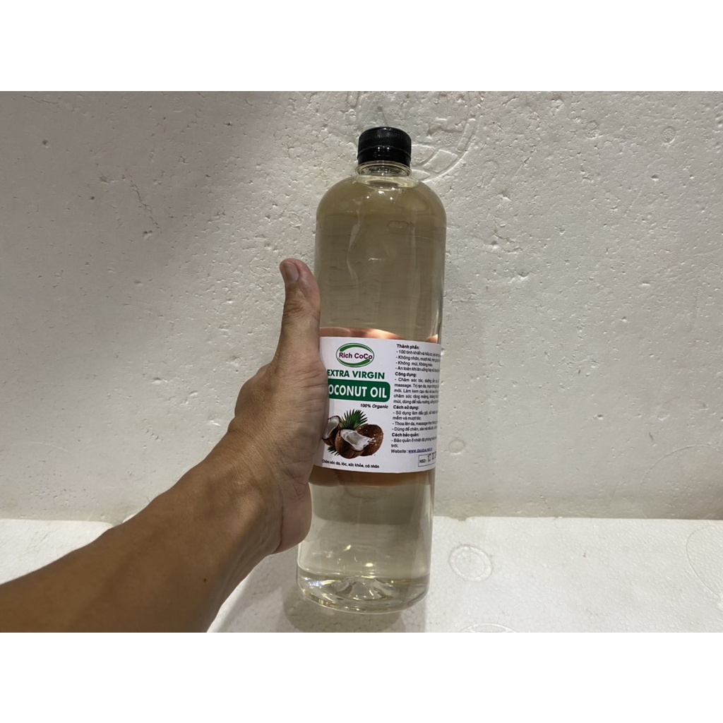 DẦU DỪA HỮU CƠ ÉP LẠNH - RICH COCO – EXTRA VIRGIN COCONUT OIL – CHAI 1 LÍT