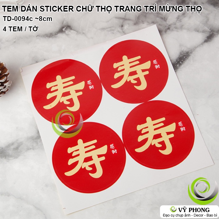 TEM DÁN STICKER DÁN IN CHỮ THỌ NỀN ĐỎ TRANG TRÍ MỪNG THỌ BAO BÌ NIÊM PHONG HỘP QUÀ TẶNG SINH NHẬT TD-0094