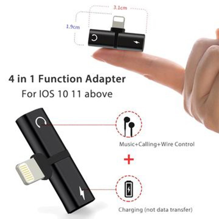 Jack Đầu chuyển 2 in 1 Lightning Splitter cao cấp chính hãng CÓ HỘP  – jack chuyển 2 trong 1 tai nghe + sạc iphone ipad