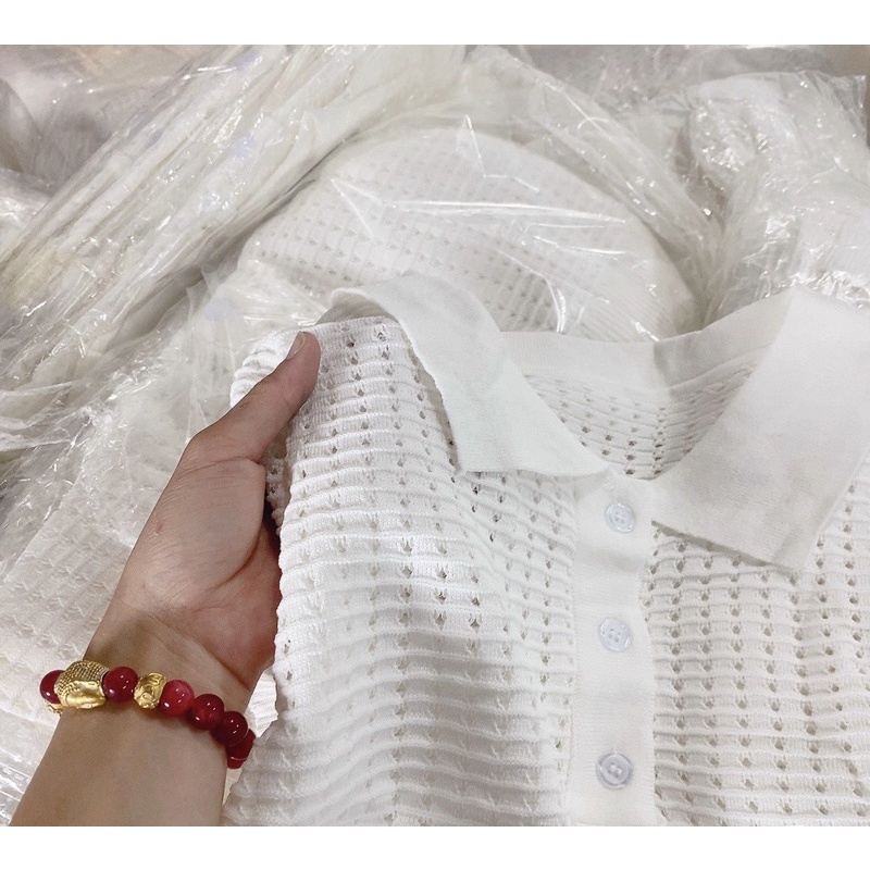 Áo trắng polo lưới ren chất liệu motoghi cúc dọc Hàng Loại 1QC