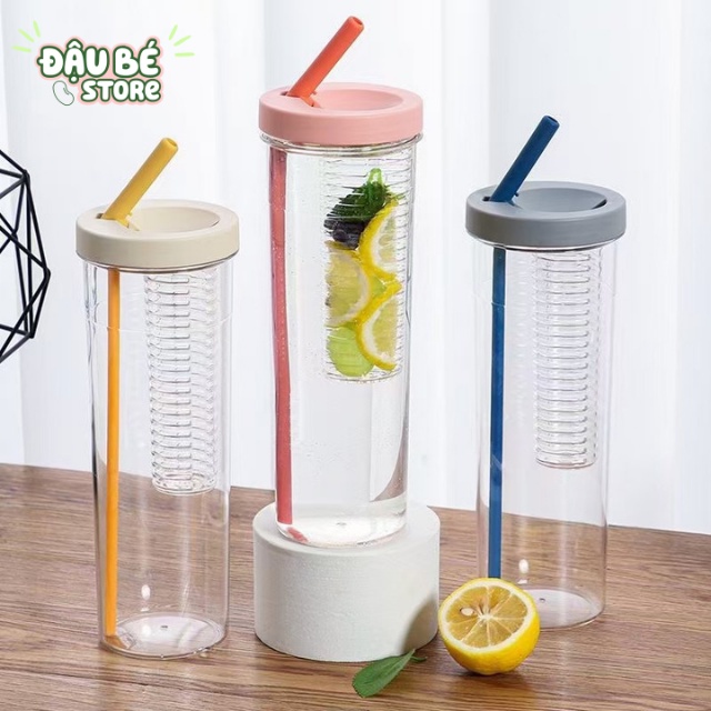 Bình Đựng Nước Nhựa 700Ml Dễ Thương - Bình Nước Nhựa Trong Suốt Kèm Ống Hút Cute Tiện Dụng - Daube - Pk006