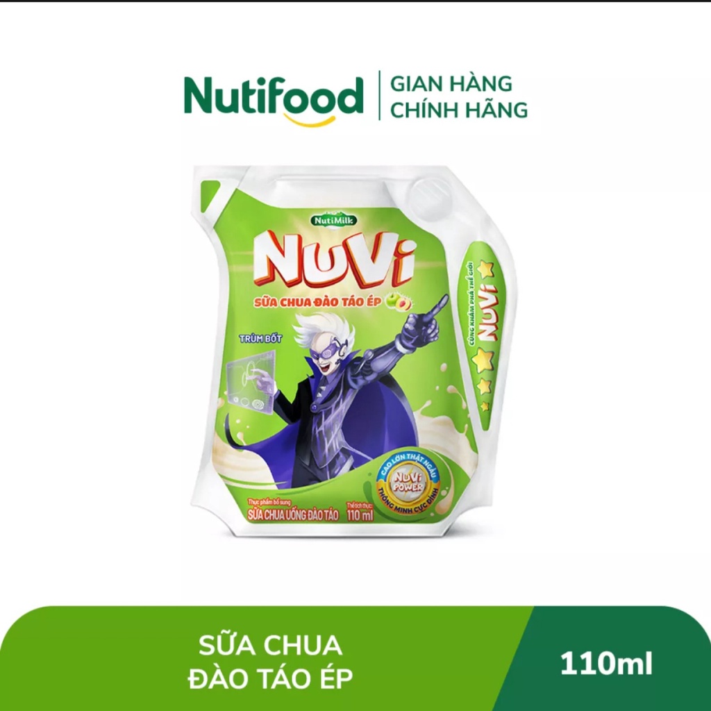 [HSD T6-2022] Thùng 24 túi NuVi Sữa chua Đào táo ép túi 110 ml