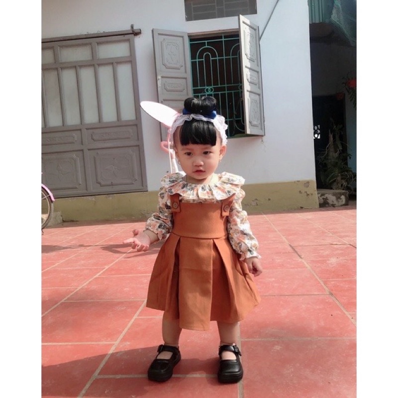 Váy yếm bé gái sét 2 chi tiết (𝐘𝐄̂́𝐌+ 𝐀́𝐎 𝐑𝐎̛̀𝐈 ) [𝑭𝑹𝑬𝑬 𝑺𝑯𝑰𝑷 𝑴𝑨𝑿]  LINA KIDS- yếm vàng bò áo hoa váy thu đông dài ta