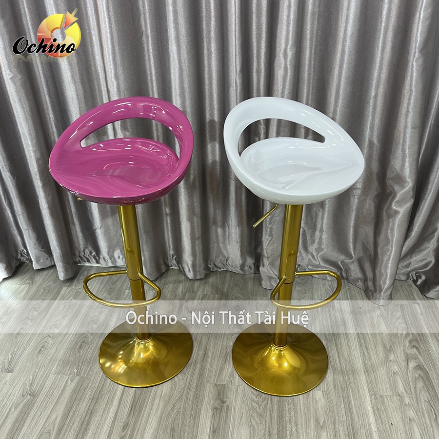 Ghế Bar, Ghế Trang Điểm Mẫu NHỰA KHOÉT LỖ Chân Vàng K1 Sang Chảnh Điều Chỉnh Độ Cao 60/80 Và Xoay 360 Độ ( Có Sẵn)
