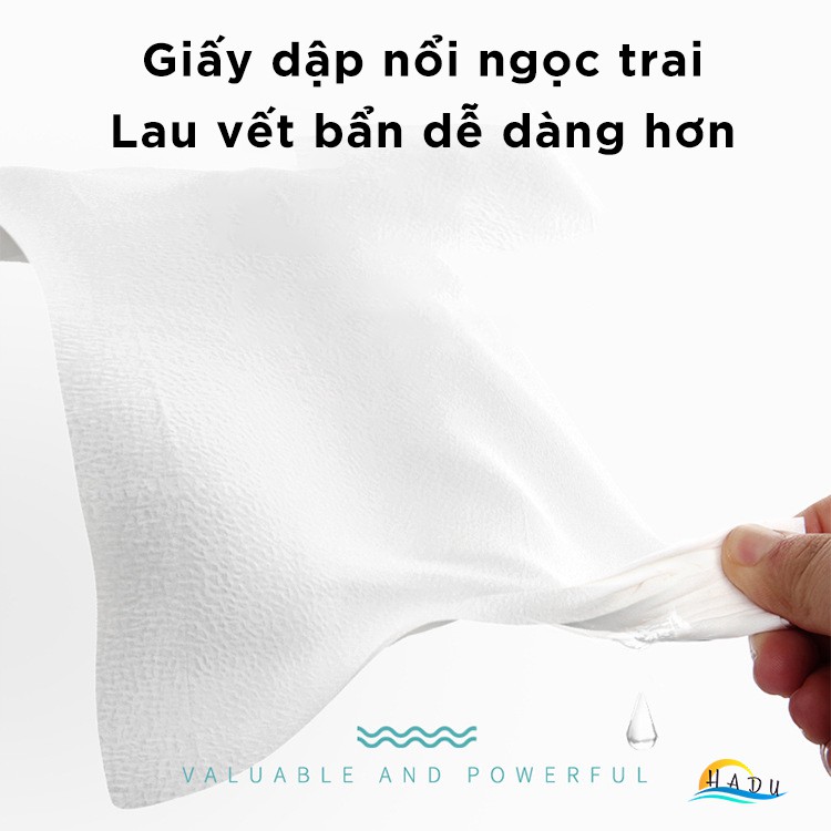 Giấy ăn vuông cao cấp bốn lớp chất liệu gỗ nguyên chất an toàn cho da dập nổi làm sạch hiệu quả Hadu