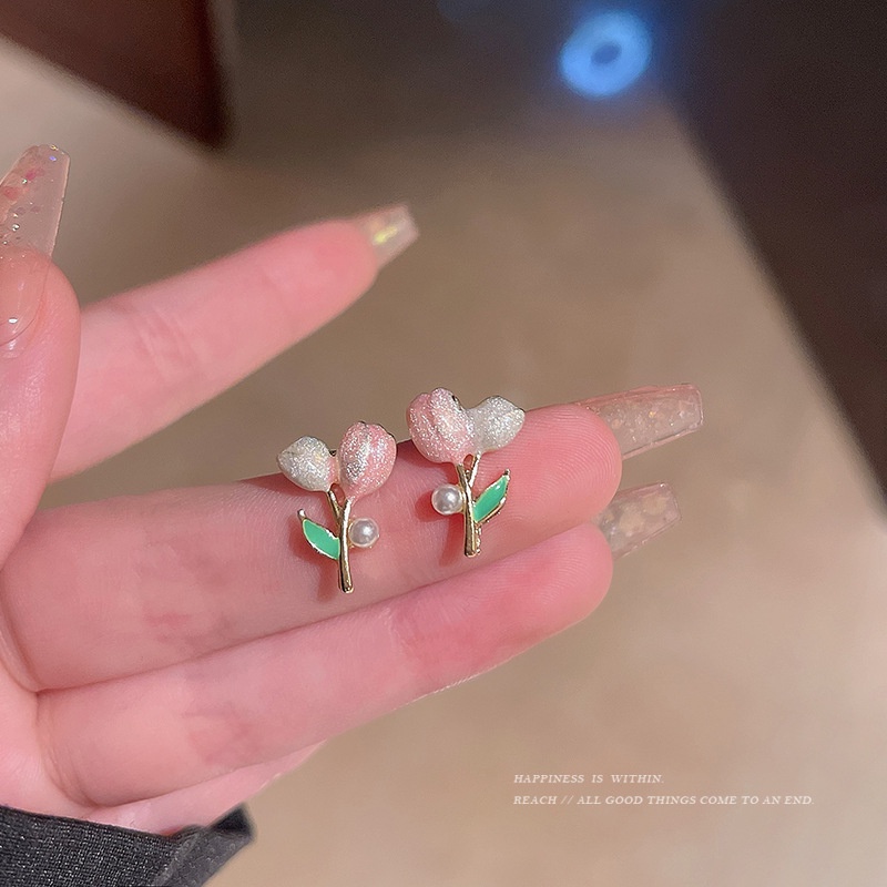 2022 Bông Tai Hình Hoa Tulip Hồng Phong Cách Mới