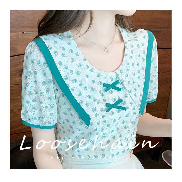 Áo Sơ Mi chiffon Tay Ngắn Dáng Rộng Thắt Nơ Thời Trang Mùa Hè Cho Nữ