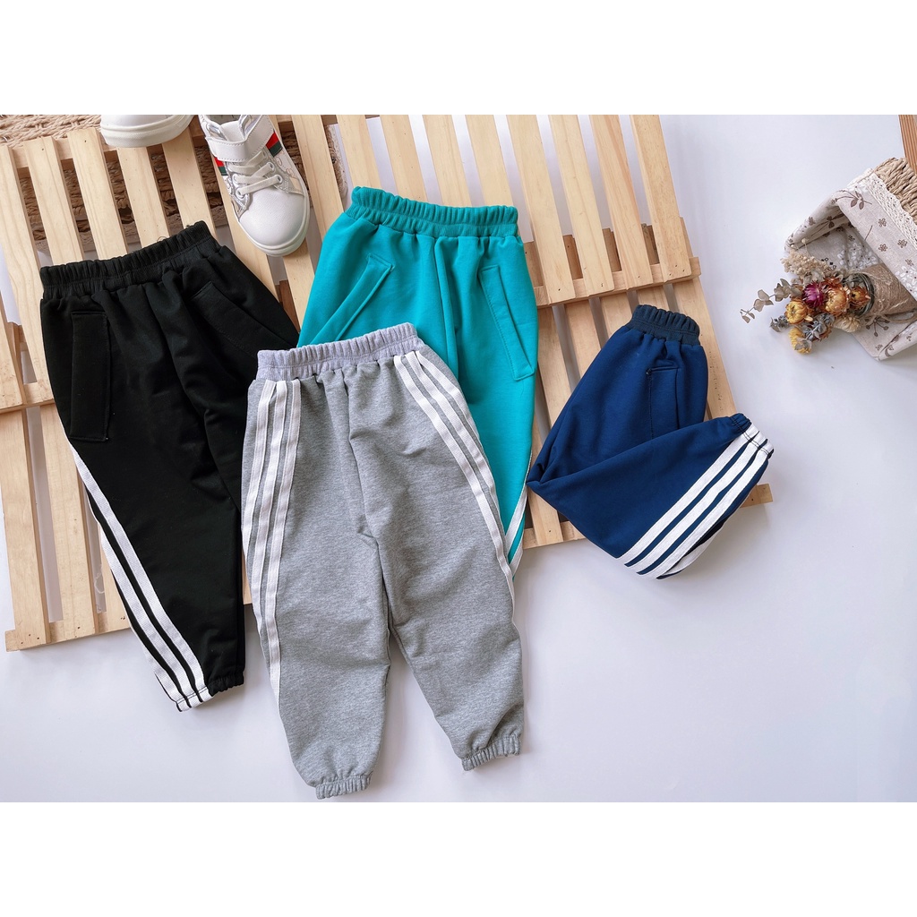 Quần thể thao jogger 3 sọc khỏe khoắn cho bé chất da cá QC, Quần dài thể thao bé trai/ bé gái kẻ sọc