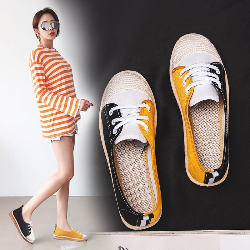 Giày Lười Vải Canvas Đế Bằng Phong Cách Hàn Quốc Cho Nữ