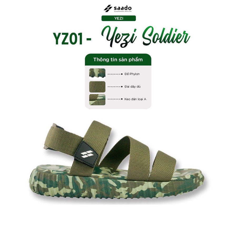 Sandal Saado YZ01 màu xanh rằn ri chất lính Yezi Soldier, Dép quai hậu chính hãng nam nữ đi học nhẹ bền