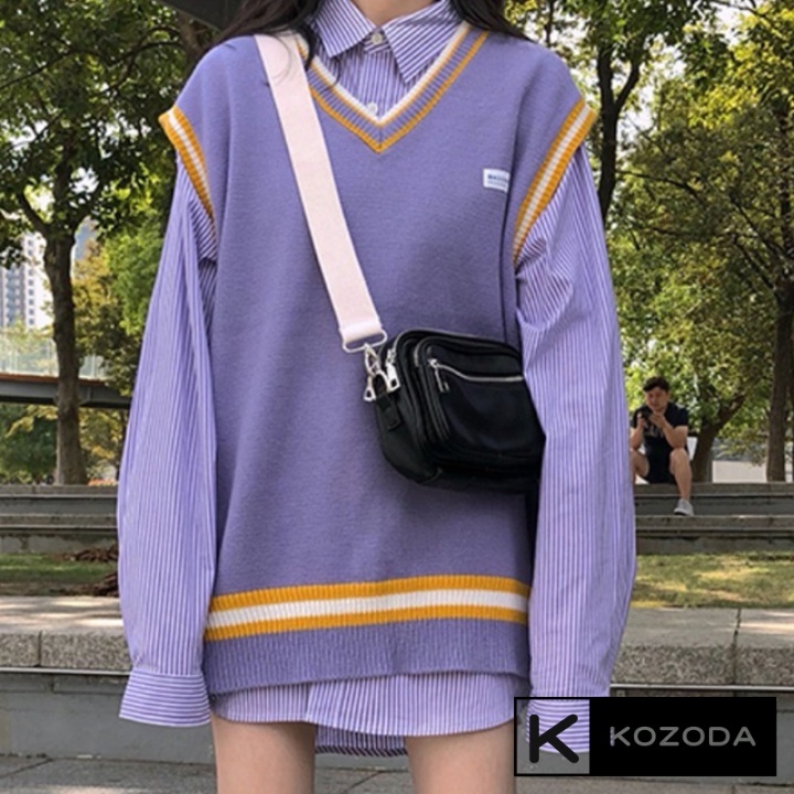 Áo len gile mác ngực bốn màu phong cách hàn quốc mùa thu 2021 ulzzang vintage kozoda M66