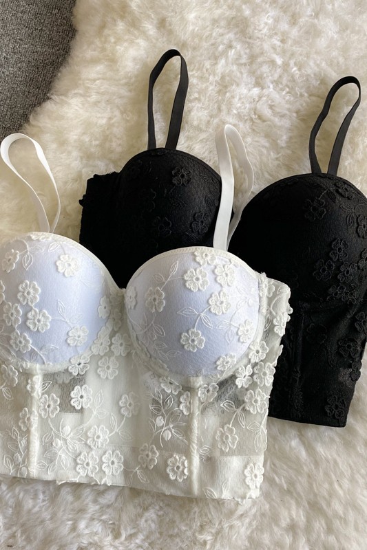 Áo corset hai dây phối ren hoa nổi cúp ngực sexy