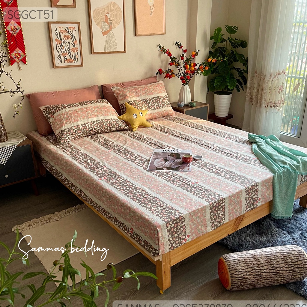 Bộ Ga Trải Giường Hoa Nhí Dễ Thương, Drap Thun Bọc Nệm Cotton 100%