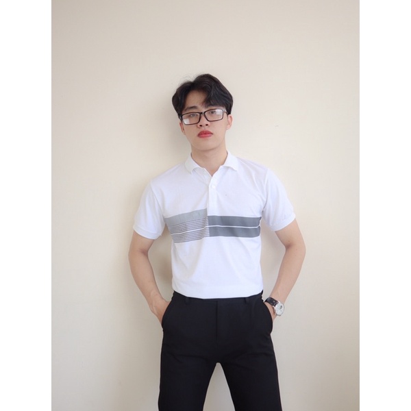 áo thun nam cổ trụ sọc ngang áo polo nam cao cấp